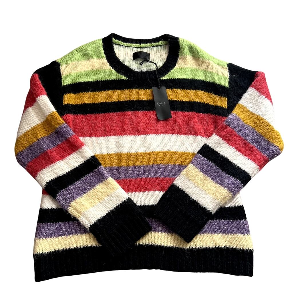 RTA stripped sweater wool alpaca black red green size M S1 - Picture 4 of 7